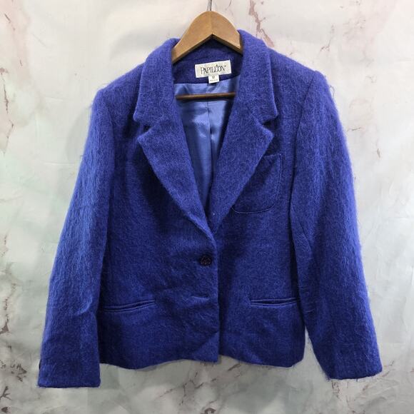 Vintage Jackets & Blazers - Vintage Blazer Womens Large 12 Mohair Periwinkle Wool Fuzzy 2 Button Eyelash
